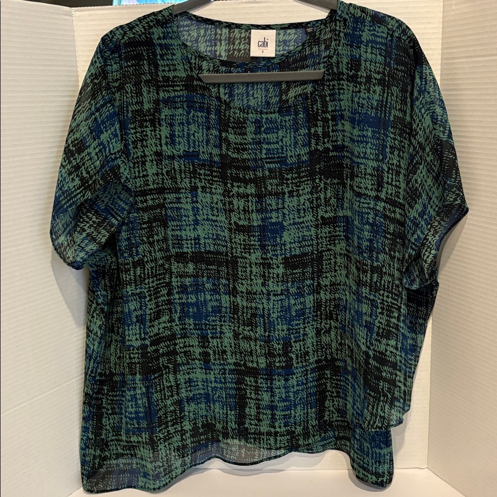 Cabi Paradox 3770 top women’s size S green plaid double layer